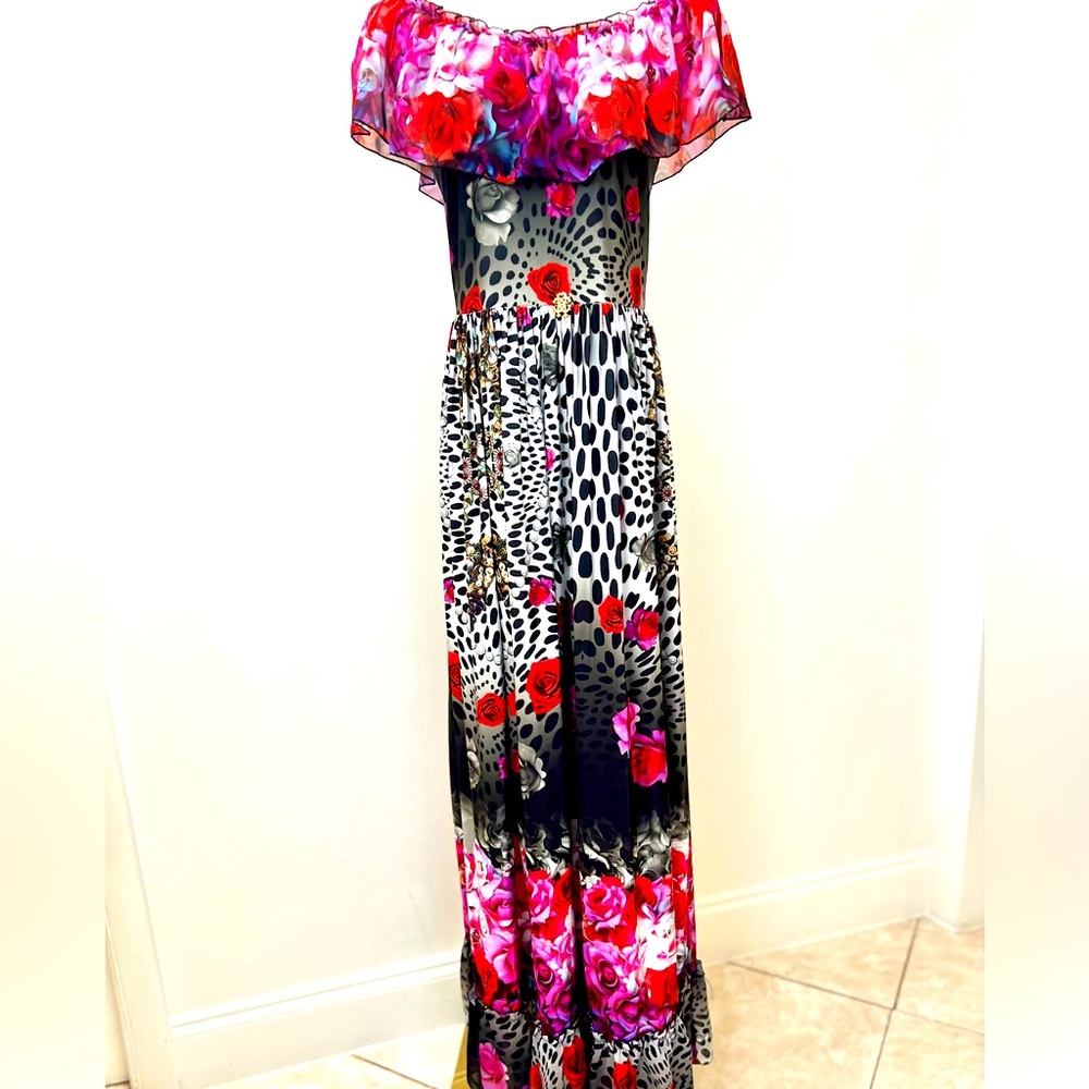 Roberto Cavalli | Empire waist off the shoulder dress | Fits Size Medium